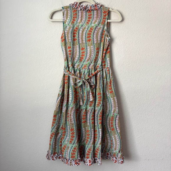 Anokhi Koki Boho Block Print Ruffle Trim Midi Wrap Dress Girls 10-11 Yrs - Picture 9 of 15